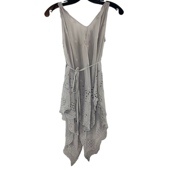 Johnny Was Oversized Eyelet Blouse in Grey with Tie at Waist Handkerchief Hem - Picture 8 of 8